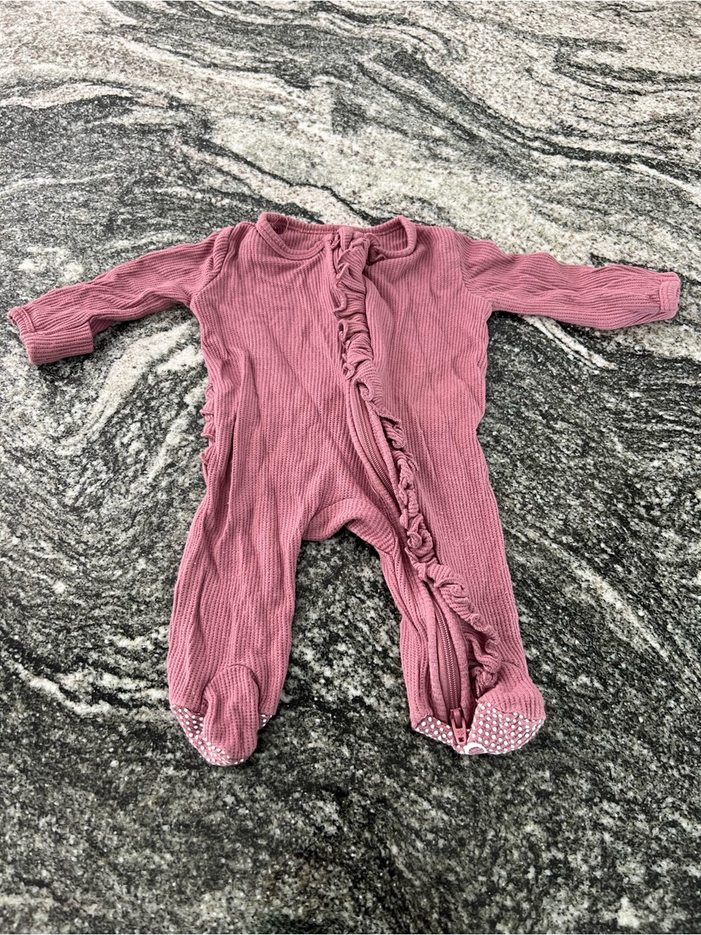 Caden Lane Dusty Rose Ribbed Ruffle Footed One-Piece